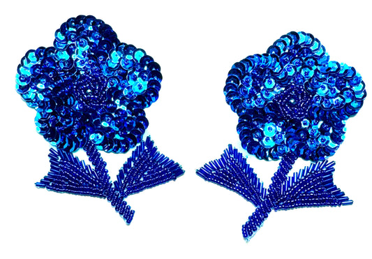 Flower Pair with Royal Blue Sequins and Beads 3.75" x 3"