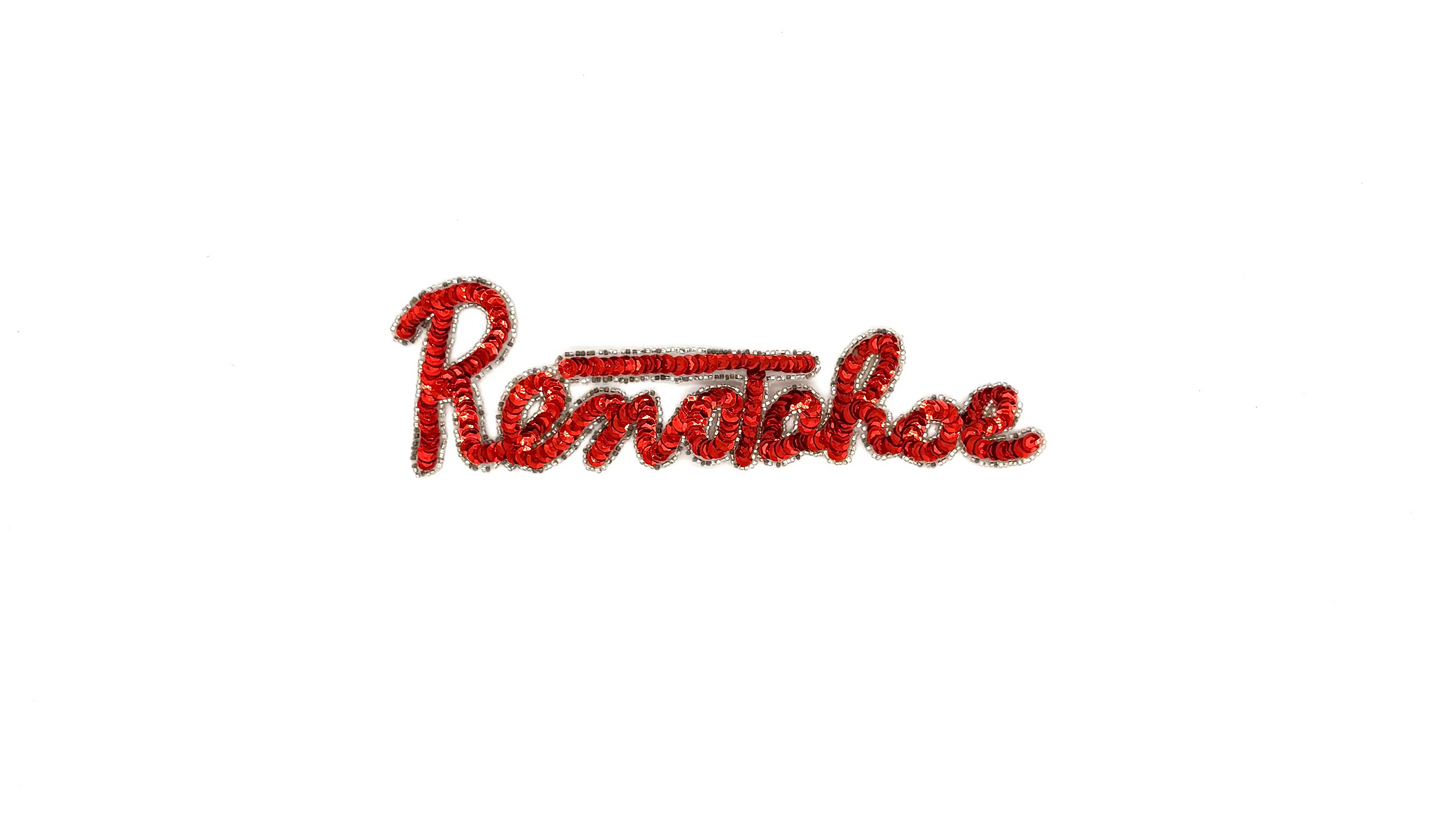 The Word "Reno Tahoe" - Choice of Red/Black Sequins - Silver Glass Beads 9" x 2.75"