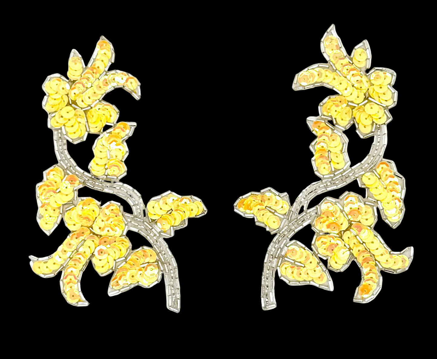 Choice of Flower Pair or Single - Yellow Vibrant Sequins and Silver Beads 5.5" x 3.5"