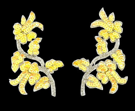 Choice of Flower Pair or Single - Yellow Vibrant Sequins and Silver Beads 5.5" x 3.5"