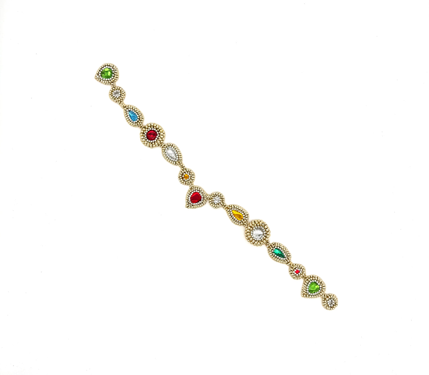 Designer Motif Gold and Silver Beads and Multi-Colored Gems 16" strand