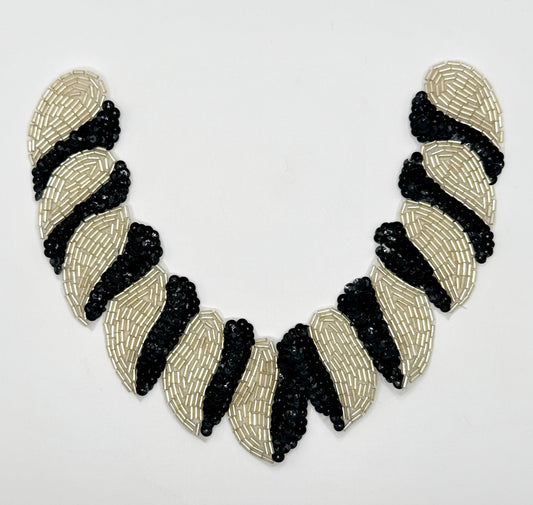 Designer Motif Collar with Silver Beads and Black Sequins 12" x 10"
