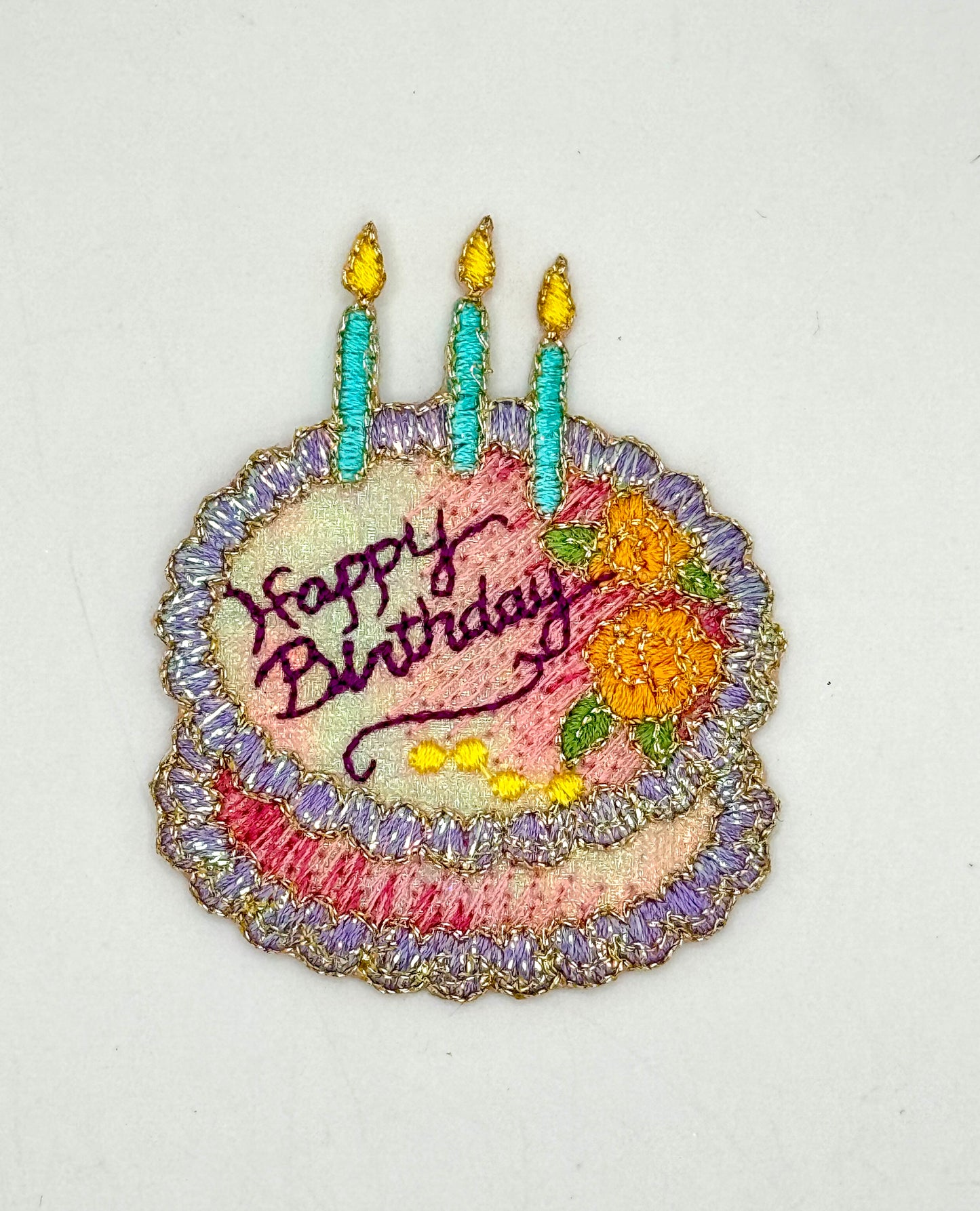 Happy Birthday Cake Iron-On Embroidered Appliqué 2.5" x 2"