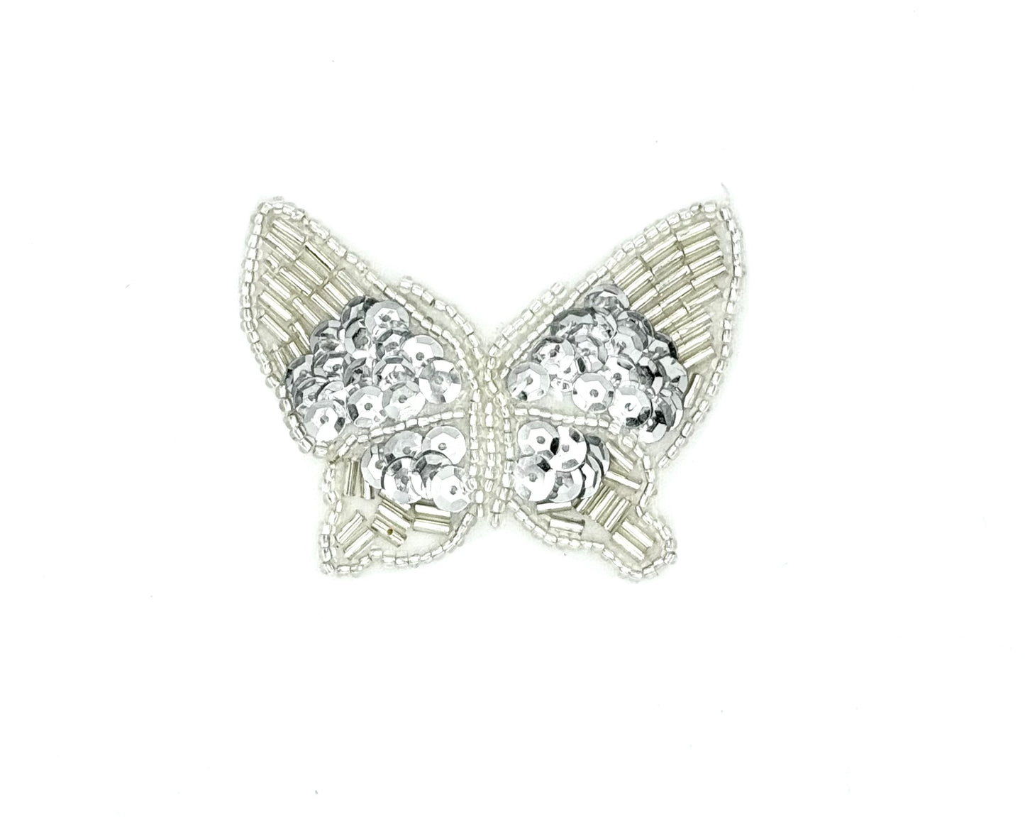 Butterfly with Silver Sequins and Beads 2" x 2.5"
