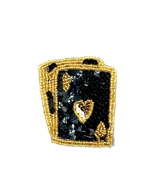 Ace and King in Black and Gold Sequins and Gold Beads - 2.75” x 2.25”