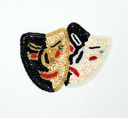 Mardi Gras Comedy/Tragedy Masks Sequins and Beads 4.25” x 3.25”