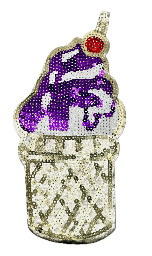 Ice Cream Cone Appliqué with Multicolor Sequins Iron-on 9" x 4.5"