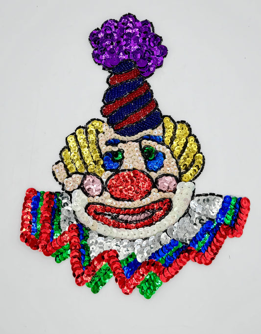 Smiling Clown Face Multi Colored Sequins and Beads 8" x 7"