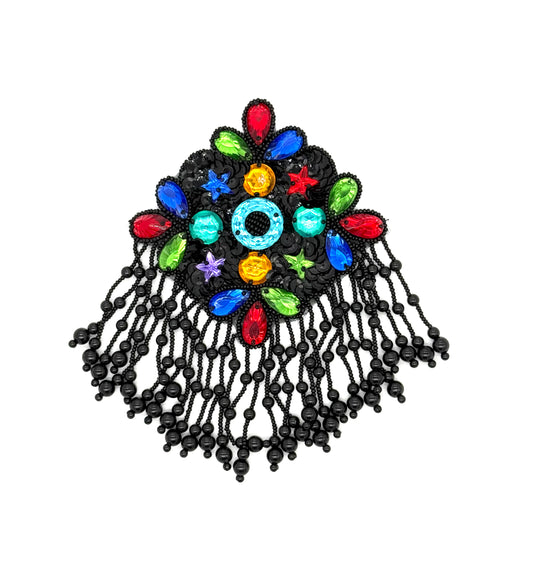 Epaulet - Black Sequins/Beads - Multicolored Stones 7”x 5”