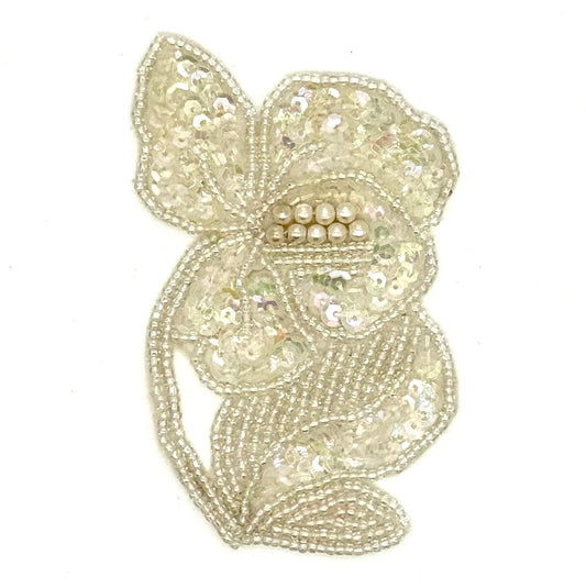 Flower Appliqué – Iridescent Sequins & Glass Beads 3.5" x 2.25"