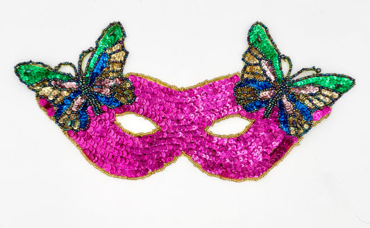 Mask with Butterfly Fuchsia Sequins 11.25" x 5.5"