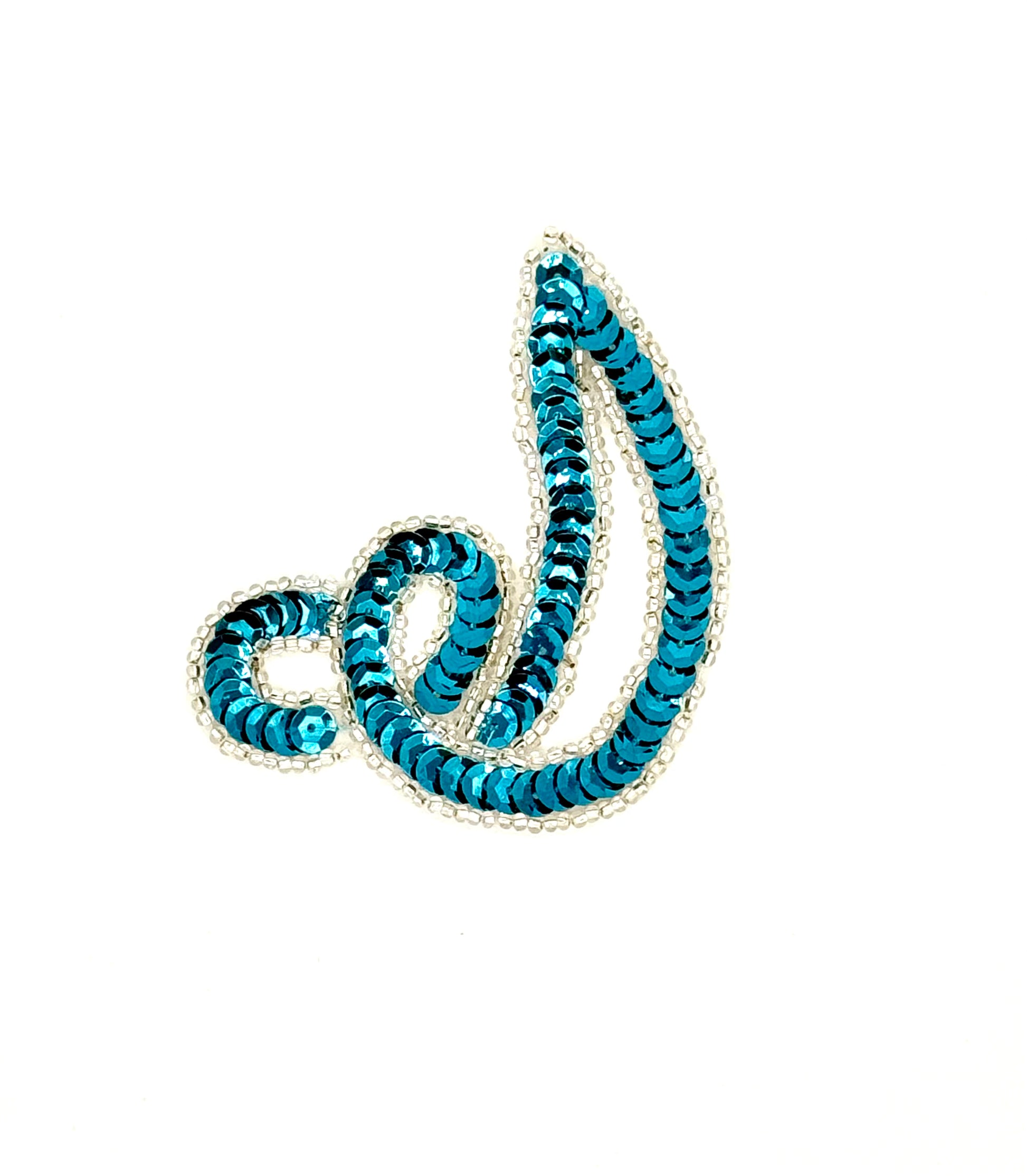 Blue and silver decorative item on a white background