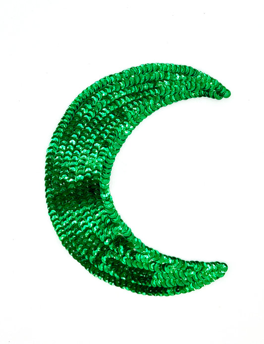 Crescent Moon in Emerald Green Sequins 5.5" x 4.5"