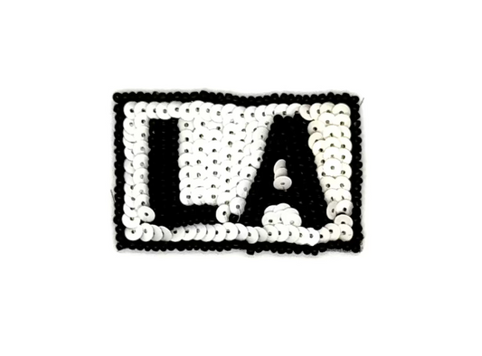L.A. (Los Angeles) Patch - White Sequins - Black Beads 2.25" x 1.5"