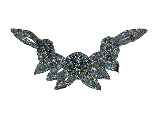 Designer Motif  Flower Neckpiece -  Moonlight Sequins - Moonlight Beads 16" x 7.5"