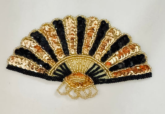 Fan with Black and Gold Sequins and Beads 3" x 5"