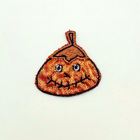 Pumpkin for Halloween Metallic Orange Iron-On Embroidered Applique 1"