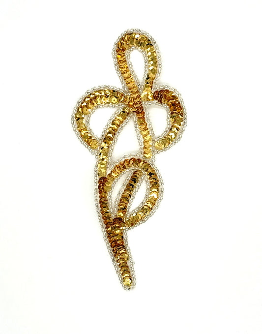 Design Motif Single Swirl - Gold Sequins - Silver Beads 7" x 3"