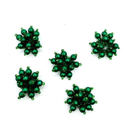 Set of Five Flower Accent Pieces Emerald Green Beads 1" x 1"