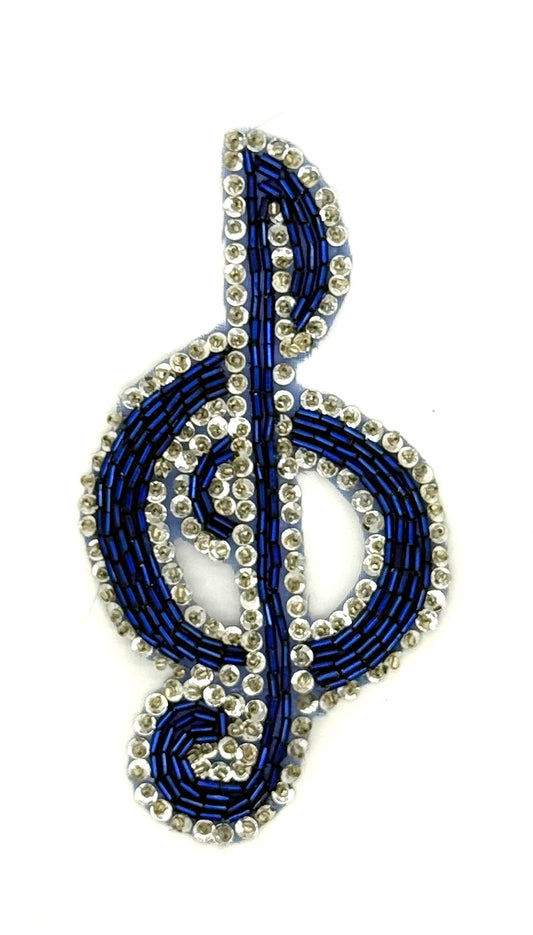 Clave de sol con cuentas azules 5" x 2"