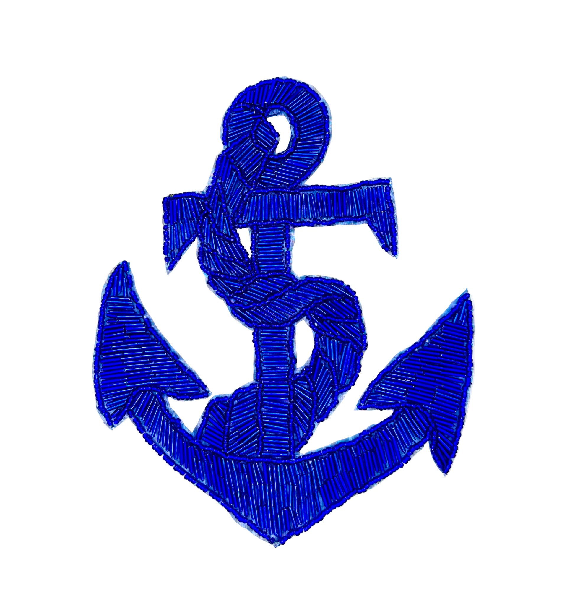 Blue beaded anchor on a white background