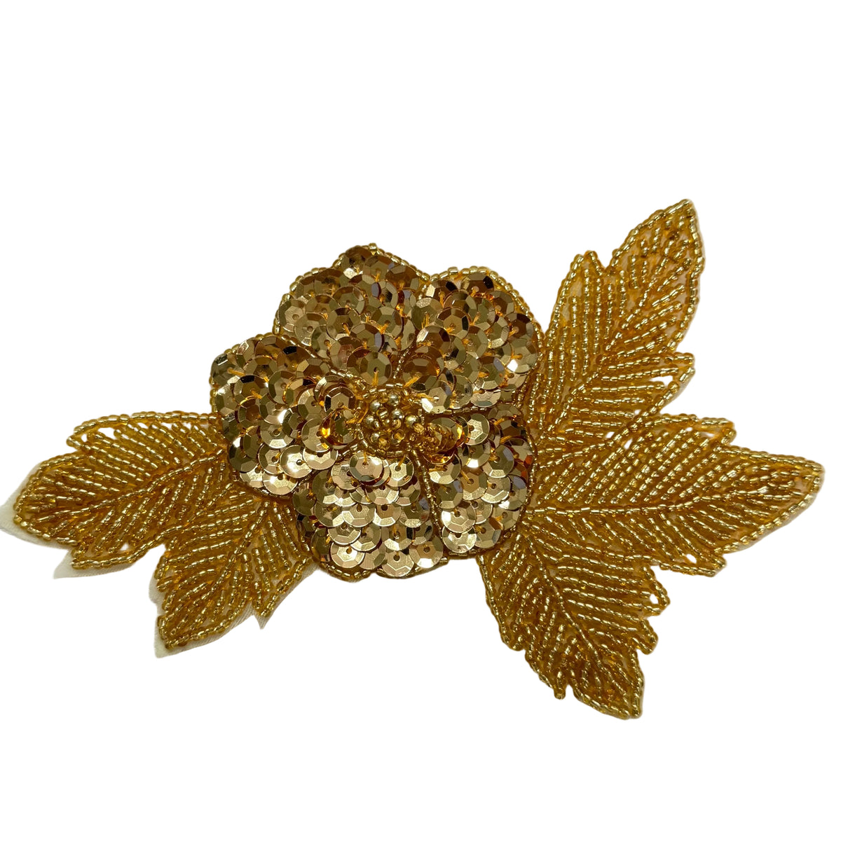 Sequin & Bead Flower Appliqué – 6" x 4" | Choice of Gold or Silver