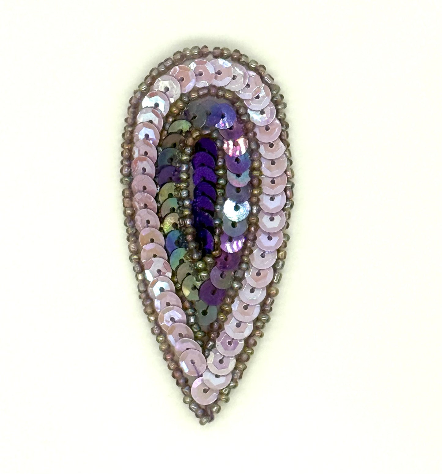 Designer Motif Teardrop- Lavender/Iridescent Lavender Sequins - Beads 3”x 1.5”