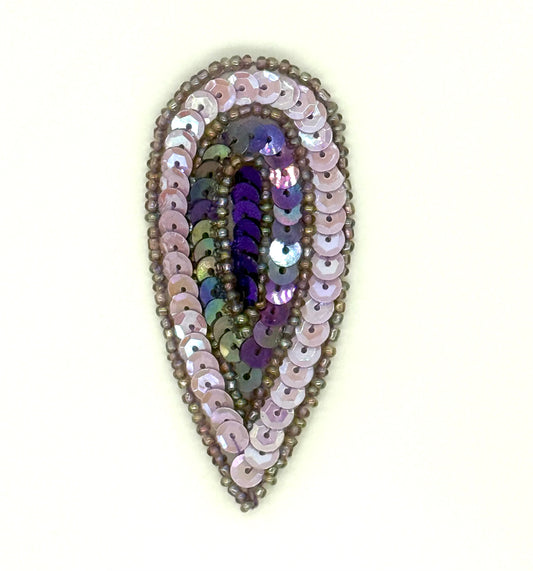 Designer Motif Teardrop- Lavender/Iridescent Lavender Sequins - Beads 3”x 1.5”