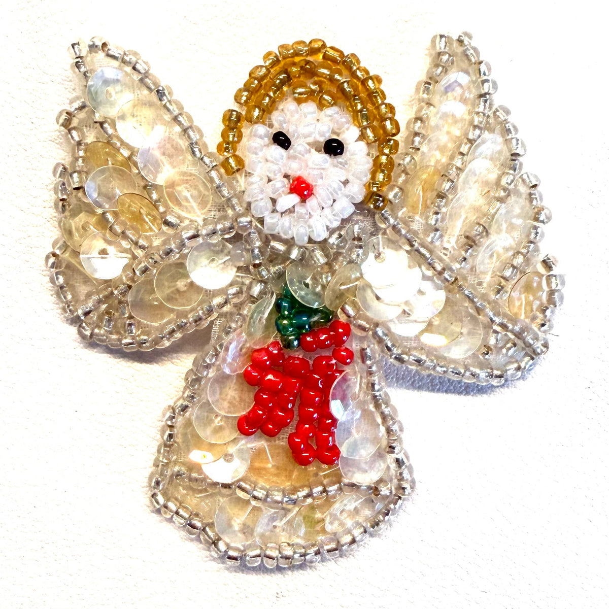 Ángel de Navidad con Lentejuelas Doradas y Cuentas 10,16 cm x 5,72 cm