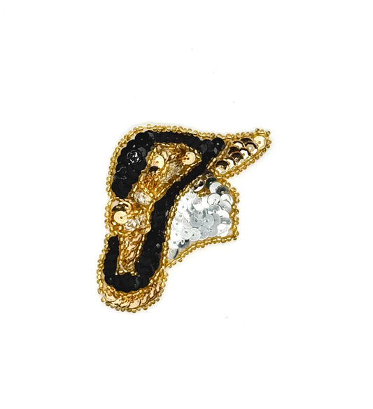 Fashion Diva Lady with Hat, Silver Black and Gold Sequins and Beads 3.25" x 2.25"