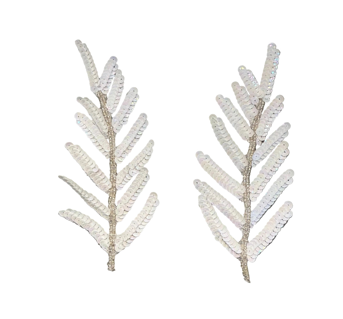 6.75" x 3" Iridescent Sequin Fern Leaf Appliqué Pair - 6.75" x 3"
