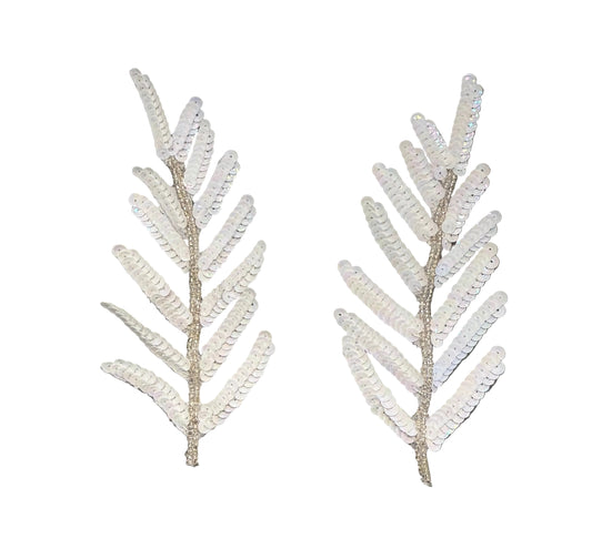 6.75" x 3" Iridescent Sequin Fern Leaf Appliqué Pair - 6.75" x 3"