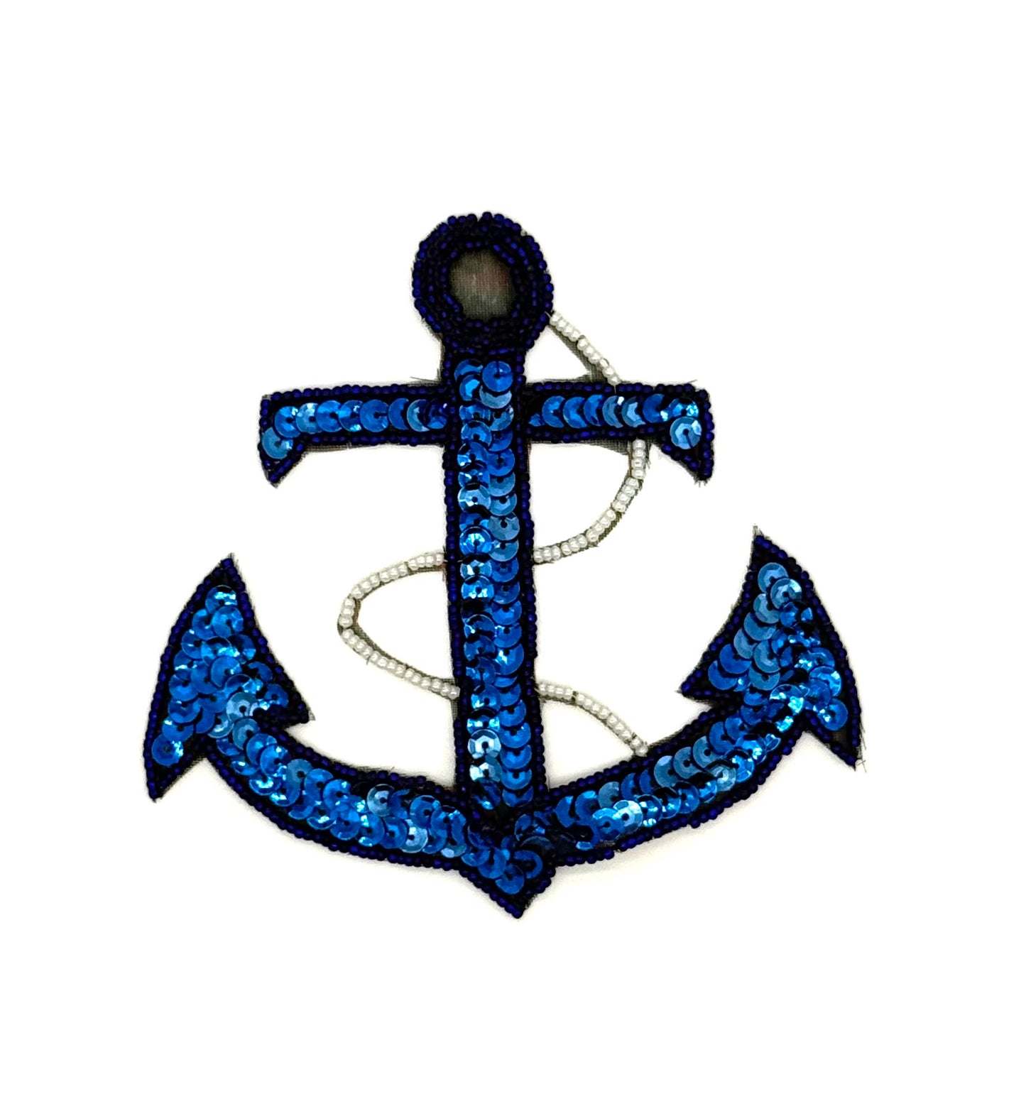 Anchor with Rope -  Blue Sequins - Blue/WhiteBeads 4.5" x 4.5"