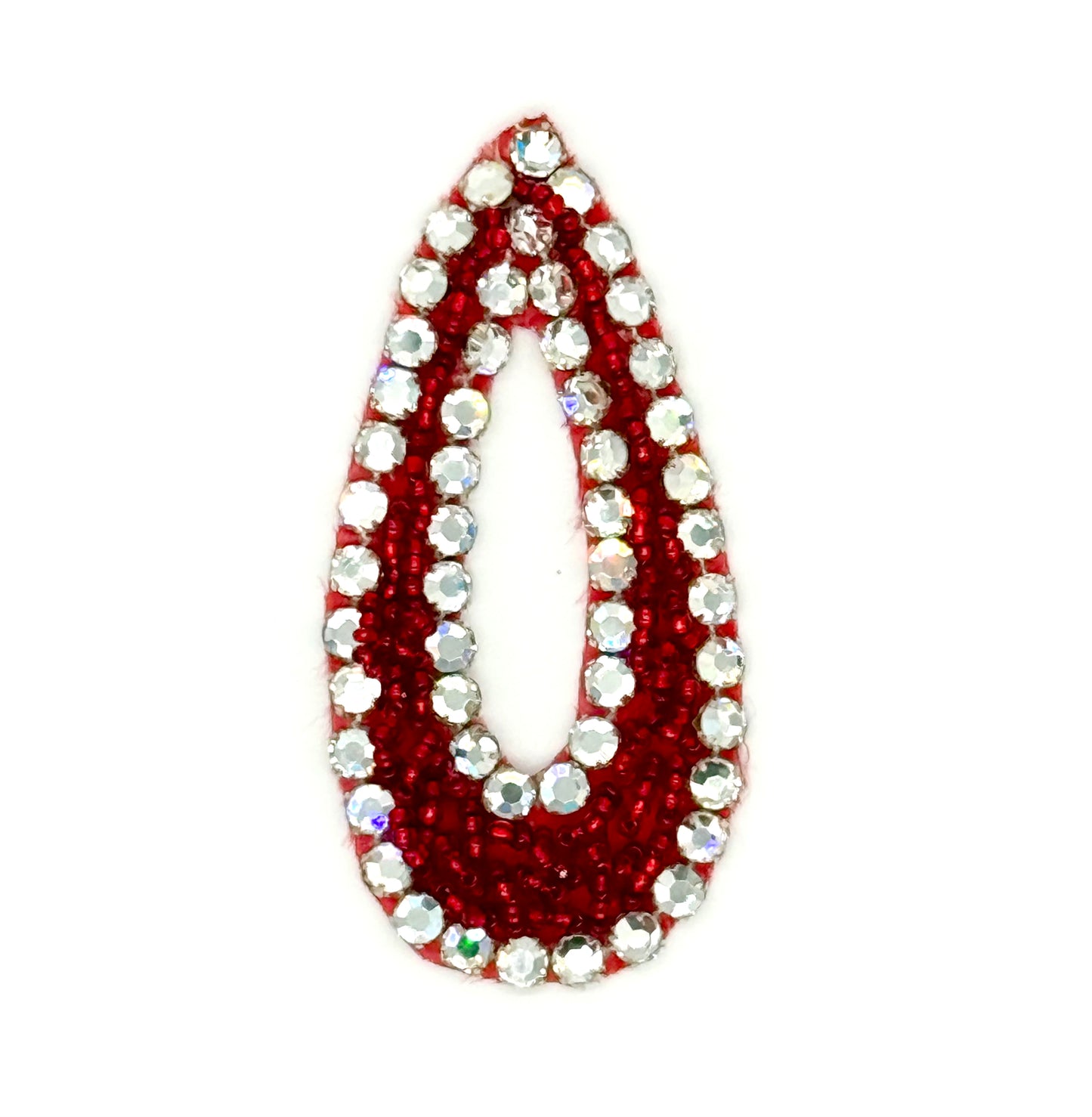 Diseño de motivo de lágrima – Cuentas rojas – Diamantes de imitación 3.25"x 1.5”