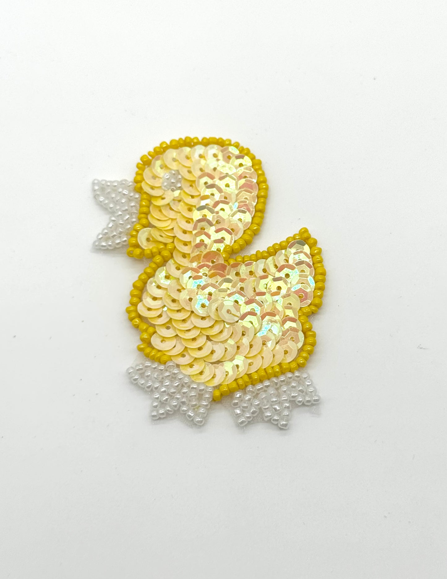 Yellow Duckling with Yellow Sequins and Yellow and White Beads 3” x 2”