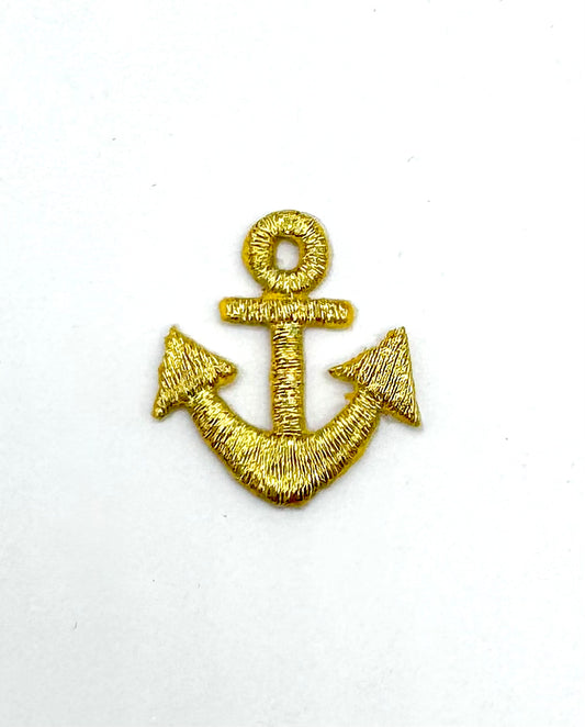 Gold Metallic Anchor Embroidered Iron-On 1" x 1"