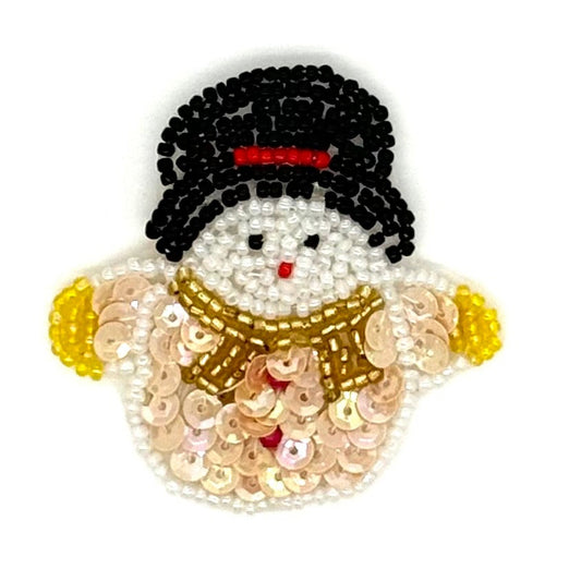 Beige Sequin & Multicolor Bead Snowman Appliqué | Choose Size