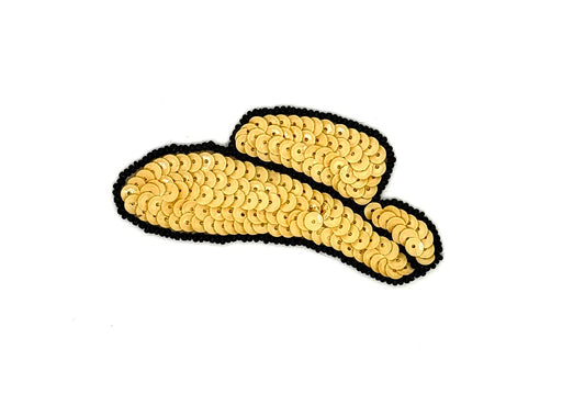 Hat Appliqué - Beige Sequins - Black Glass Beads 3.5" x 2"