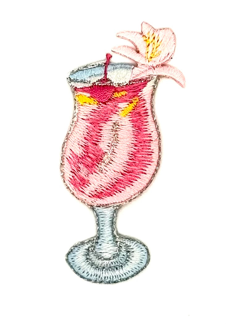 Tropical Cocktail  Embroidered Iron-on 3" x1.5"