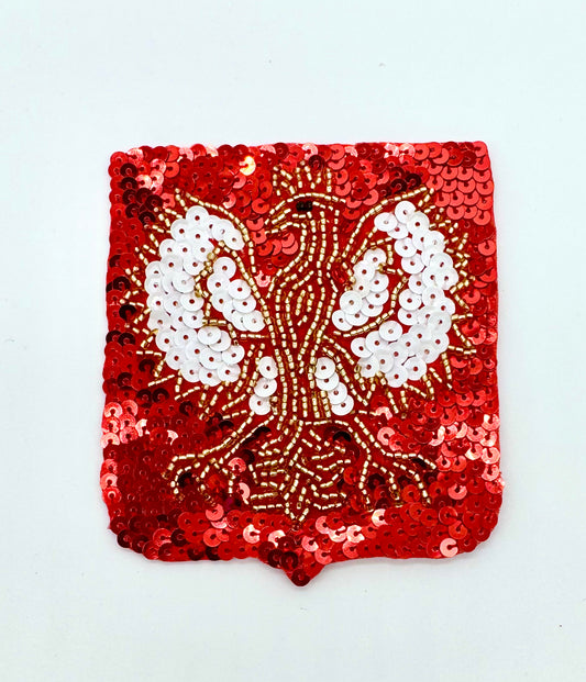 Phoenix Emblem Patch with Red and White Sequins and Gold and Black Beads 4” x 3.25”