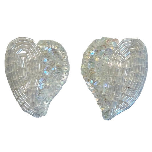 Leaf Pair Applique - Iridescent Sequins & Bugle Beads 2.25" x 1.75"