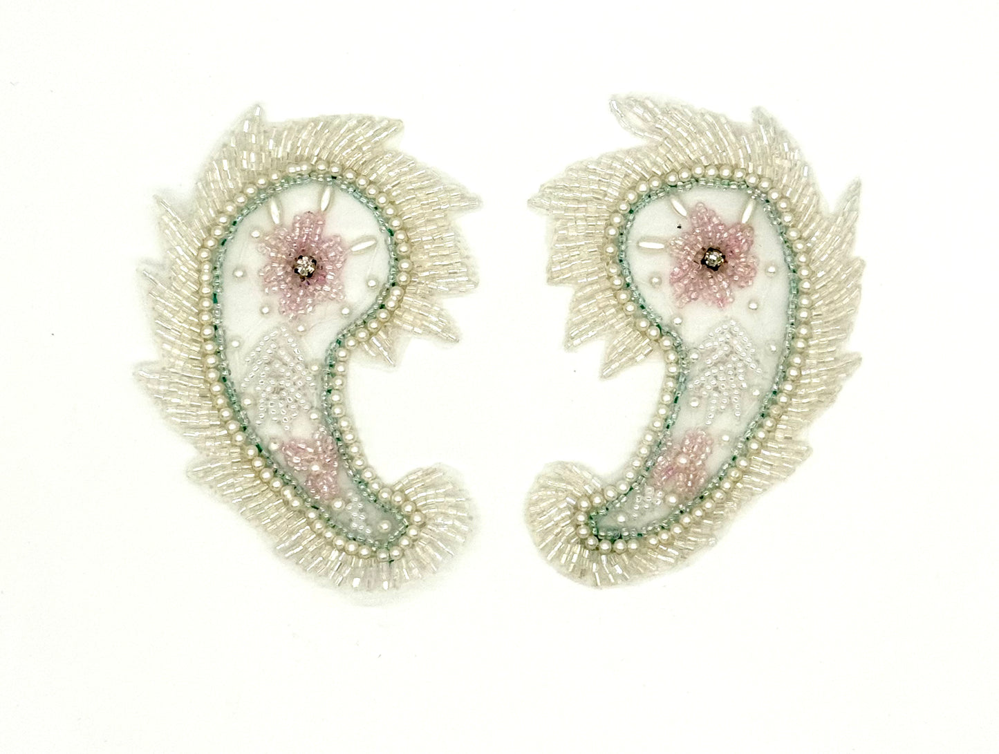 Aplique con motivo de cachemira de diseño - Par o Individual - Cuentas blancas/rosas/perlas - Diamantes de imitación 10 cm x 7.5 cm