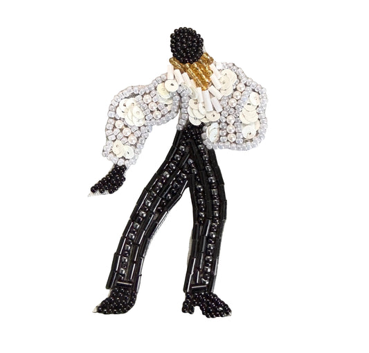 Bailarín Flamenco Hombre con Cuentas Blancas y Negras 3.5" x 2.5"