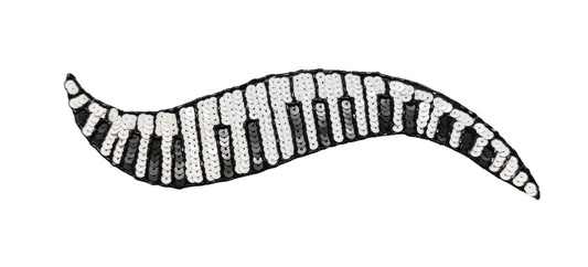 Wavy Keyboard Appliqué - Black/White Sequins - Black Glass Beads 140" x 2.5"