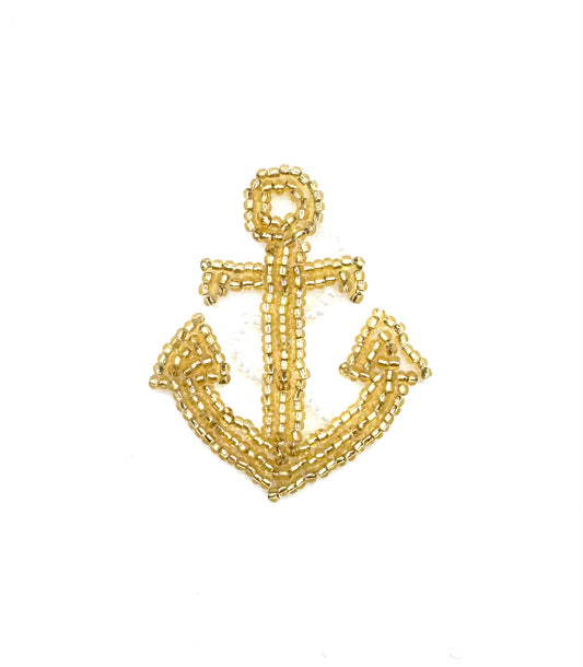Anchor with Rope - Gold/White Glass Beads 2" x 1.5"