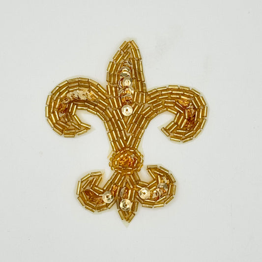 Fleur de lis with Gold Sequins and Beads 3" x 3"