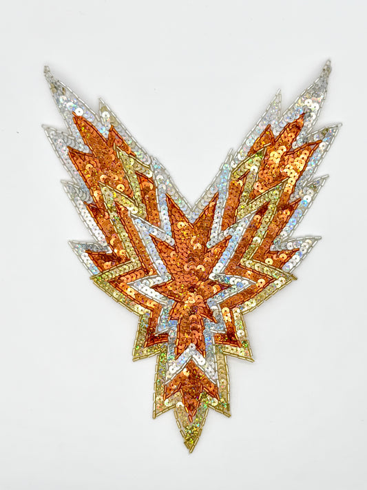 Designer Motif Bodice with Orange, Gold, and Silver Sequins and Beads 10.5” x 8"