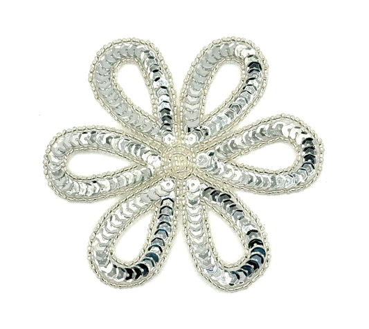 Flower Motif Appliqué with Choice of Two Colors Sequins and Beads 3.5"