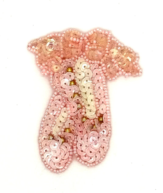 Ballet Slippers - Pink/White Sequins - Pink/Gold Glass Beads  3" x 2.5"