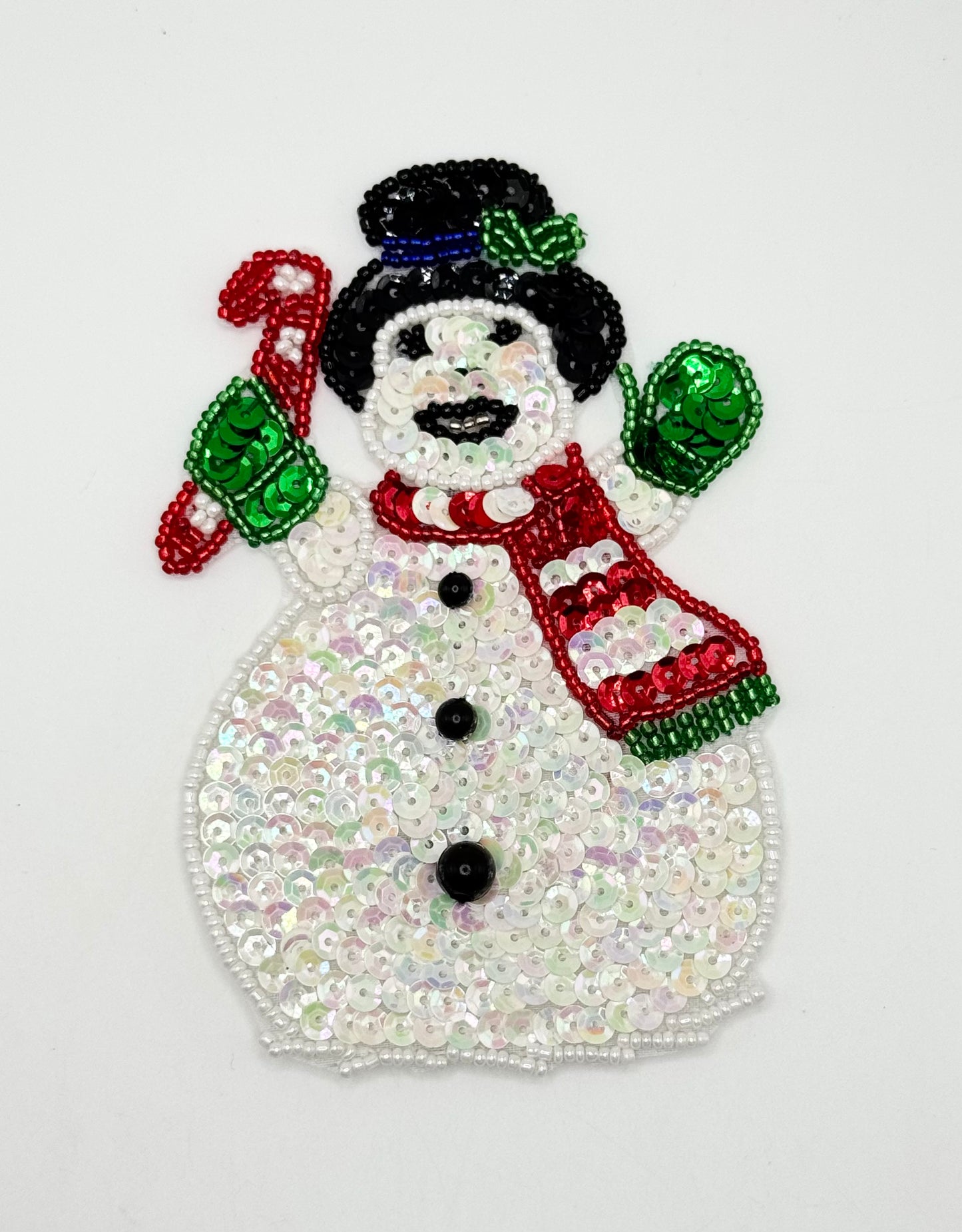 Snowman with Candy Cane Choice of Color 4.75” x 3.25”